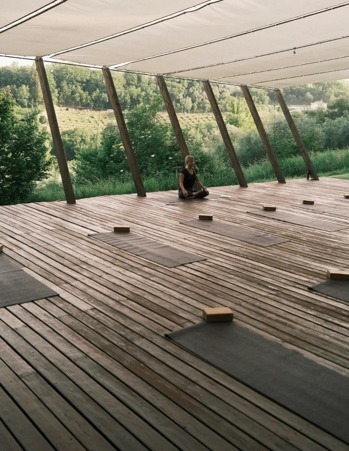 A quiet outdoor practice space prepared for retreat participants